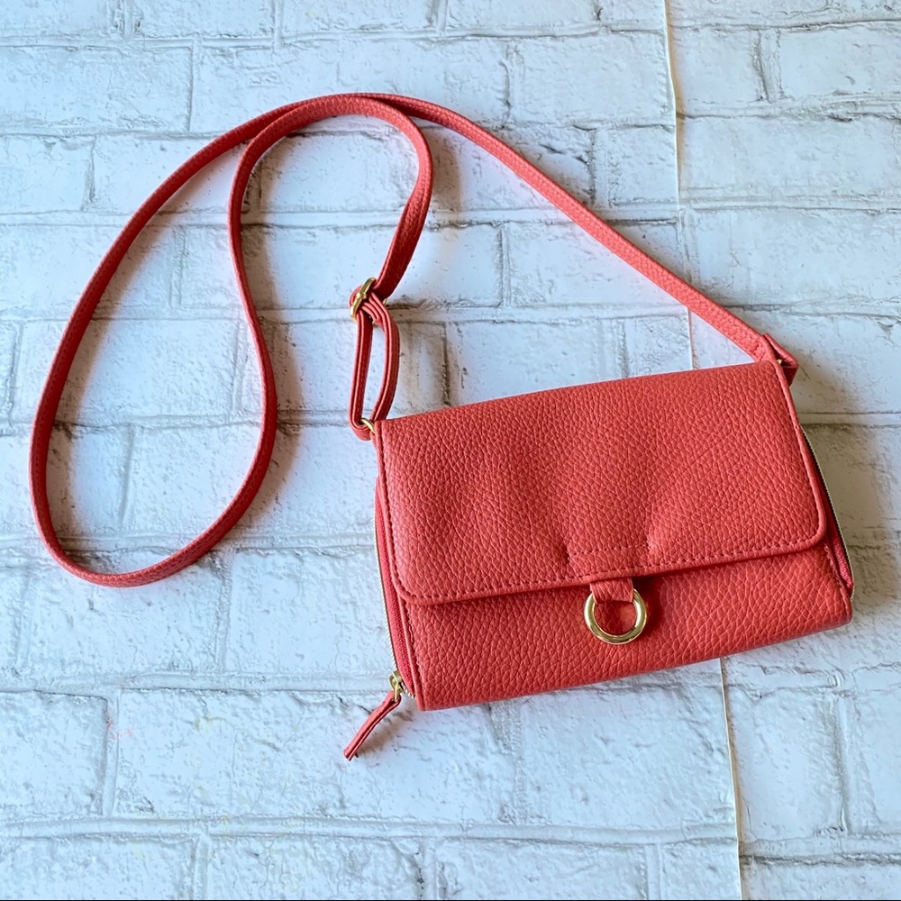 Coral Gold Ringed Vegan Crossbody Bag